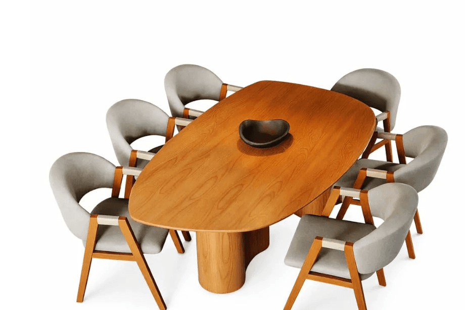 Kit Mesa de Jantar Átria 1.80m Orgânica com Cadeiras Estofadas Sienna em Linho